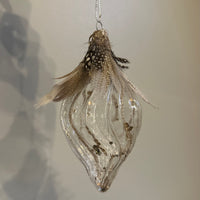 Handblown Glass Ornaments with Guinea and Goose Feathers