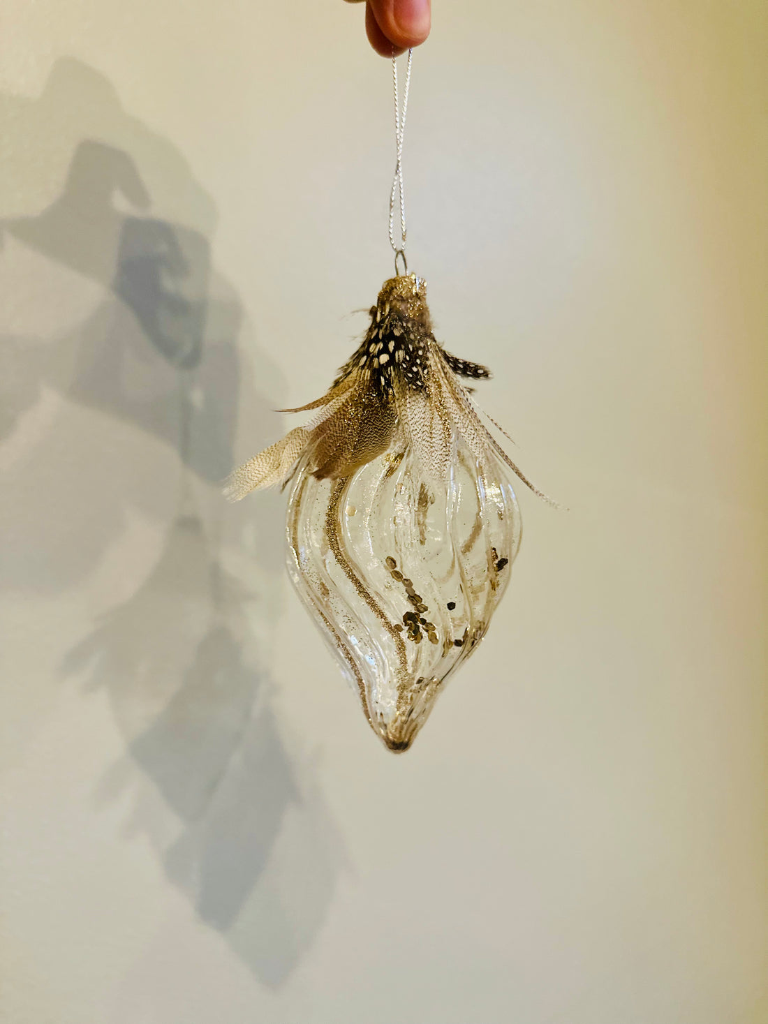 Handblown Glass Ornaments with Guinea and Goose Feathers