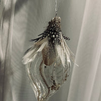 Handblown Glass Ornaments with Guinea and Goose Feathers