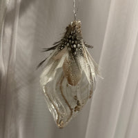 Handblown Glass Ornaments with Guinea and Goose Feathers