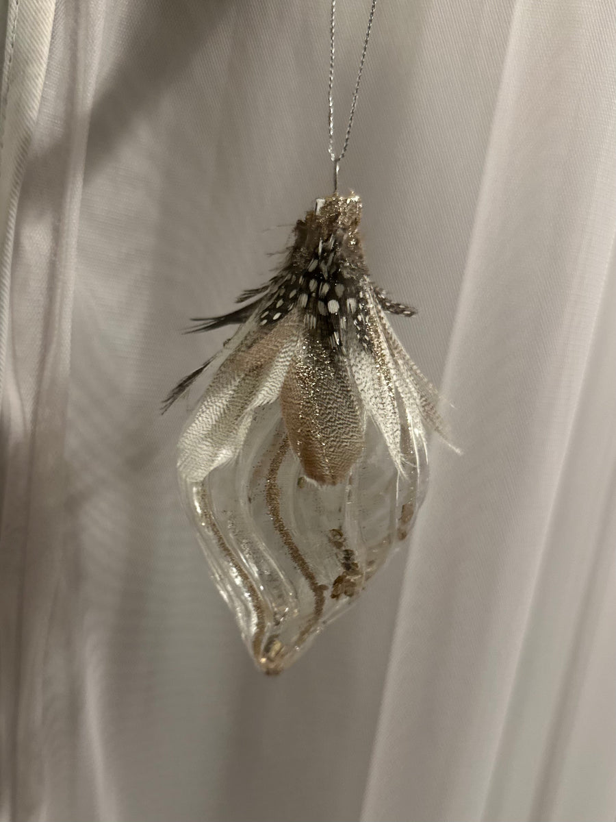 Handblown Glass Ornaments with Guinea and Goose Feathers