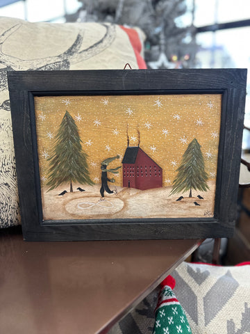 Hand Painted Cat Ice Skating Picture