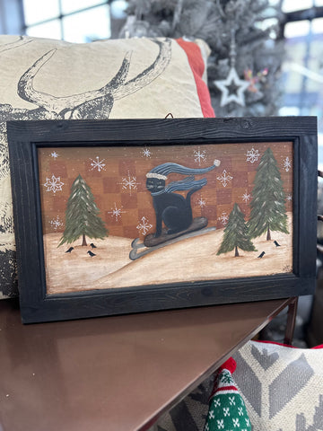 Hand Painted Sledding Cat Picture