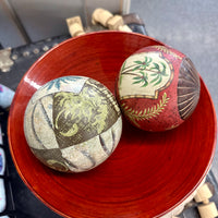 Red Wooden Bowl With Decorative Balls