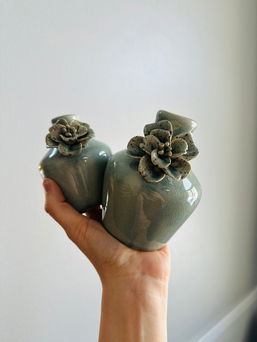 Ceramic Vases with Sculpted Flowers