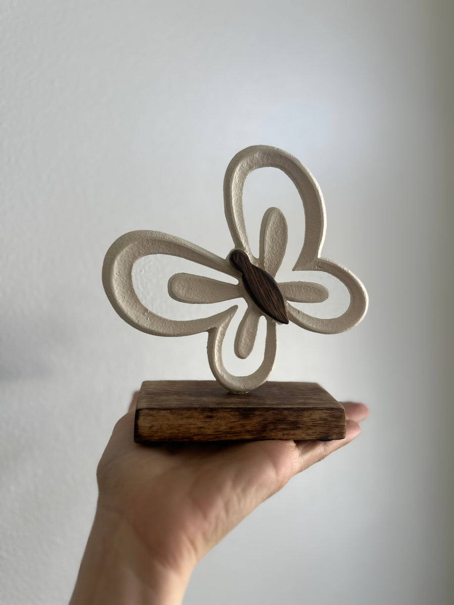 White Metal Butterfly on Stand