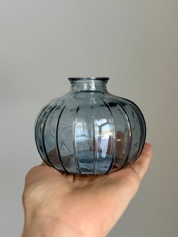 Light Blue Ribbed Glass Jar