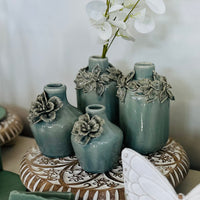 Ceramic Vases with Sculpted Flowers