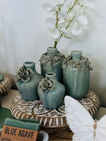 Ceramic Vases with Sculpted Flowers