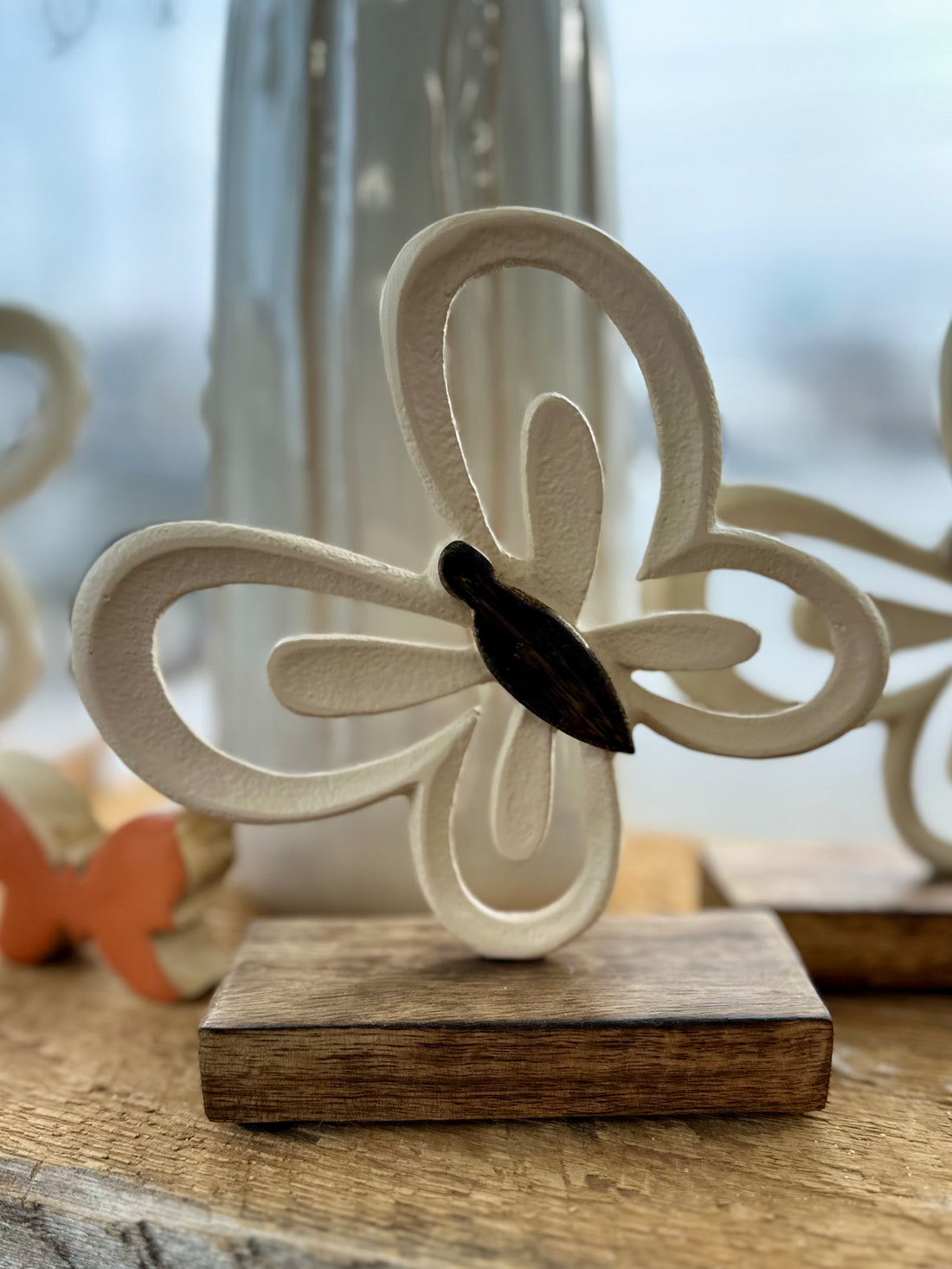 White Metal Butterfly on Stand