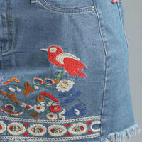 Embroidered High Rise Denim Skirt