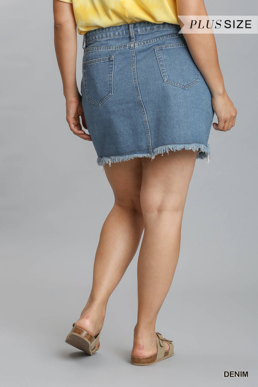 Embroidered High Rise Denim Skirt