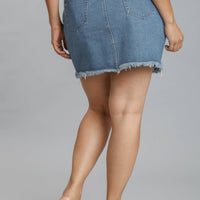 Embroidered High Rise Denim Skirt