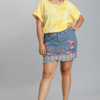 Embroidered High Rise Denim Skirt