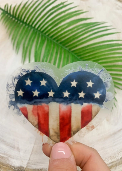 American Flag Heart Clear Vinyl Sticker