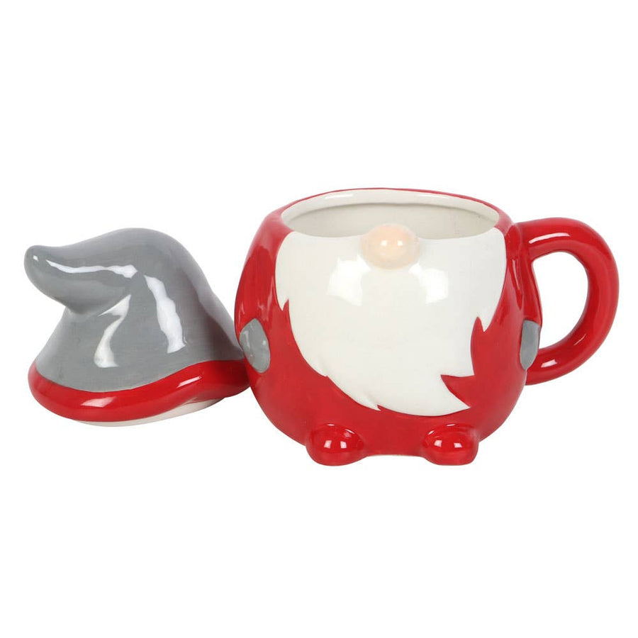 Red and Grey Christmas Gnome Lidded Mug