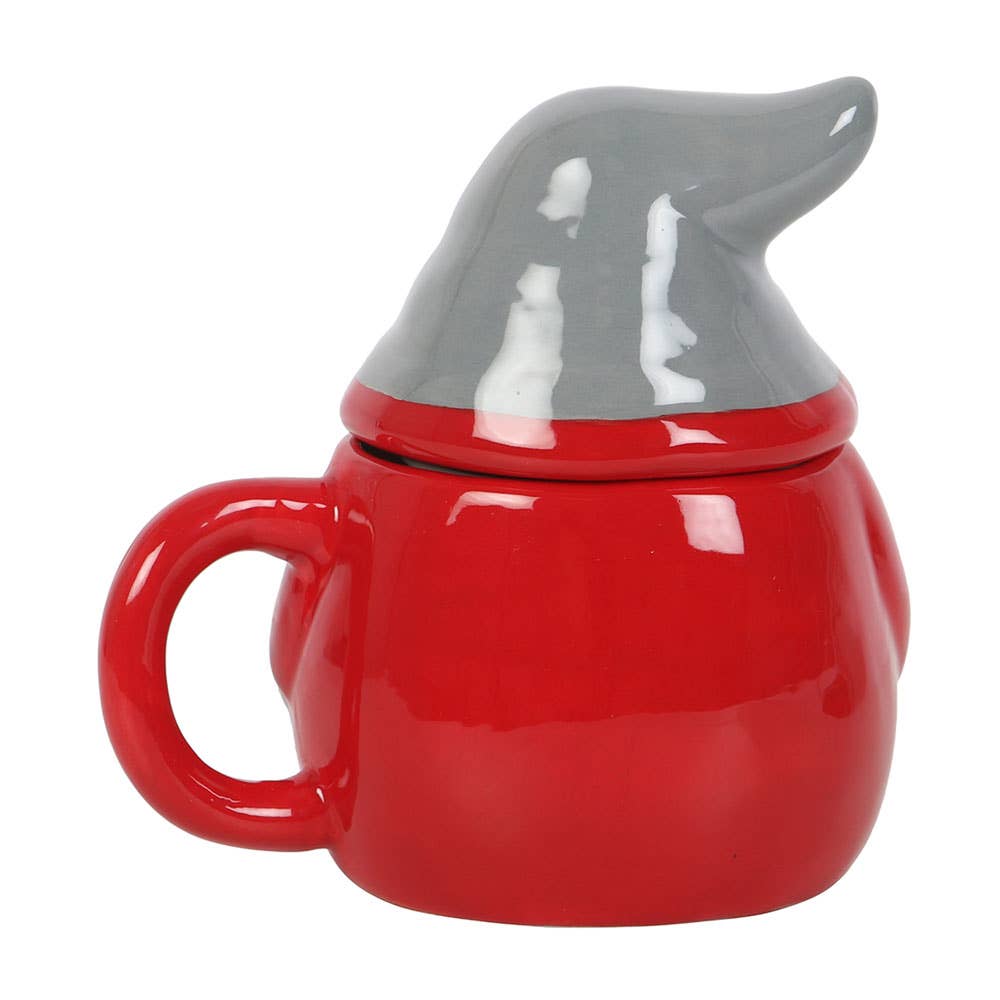 Red and Grey Christmas Gnome Lidded Mug