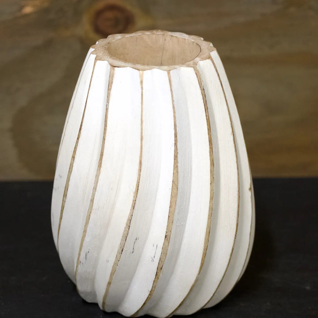 Rustic White Spiral Wood Vase