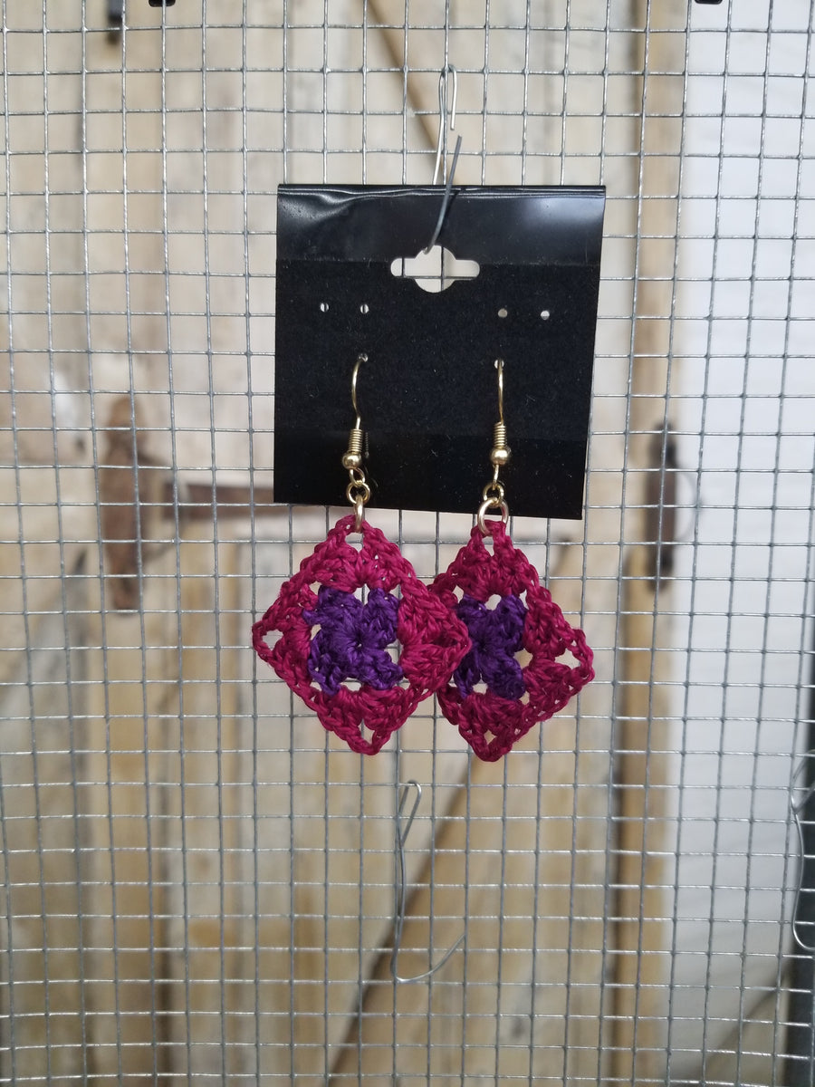 Purple & Berry Diamond Crochet Earrings