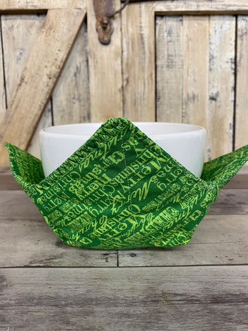 Green Merry Christmas Printed Bowl Cozy