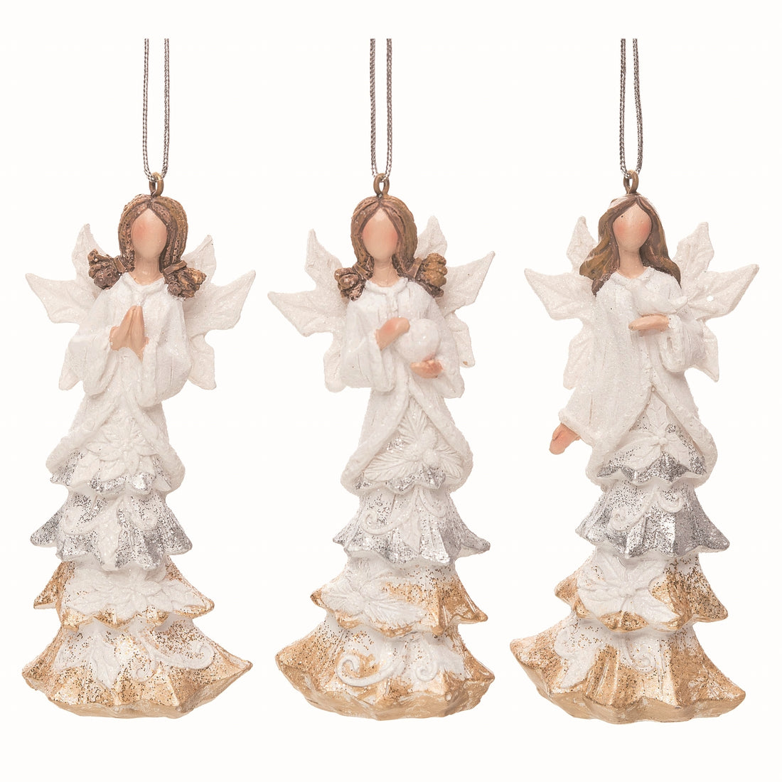 Resin Elegant Poinsettia Angel Ornaments