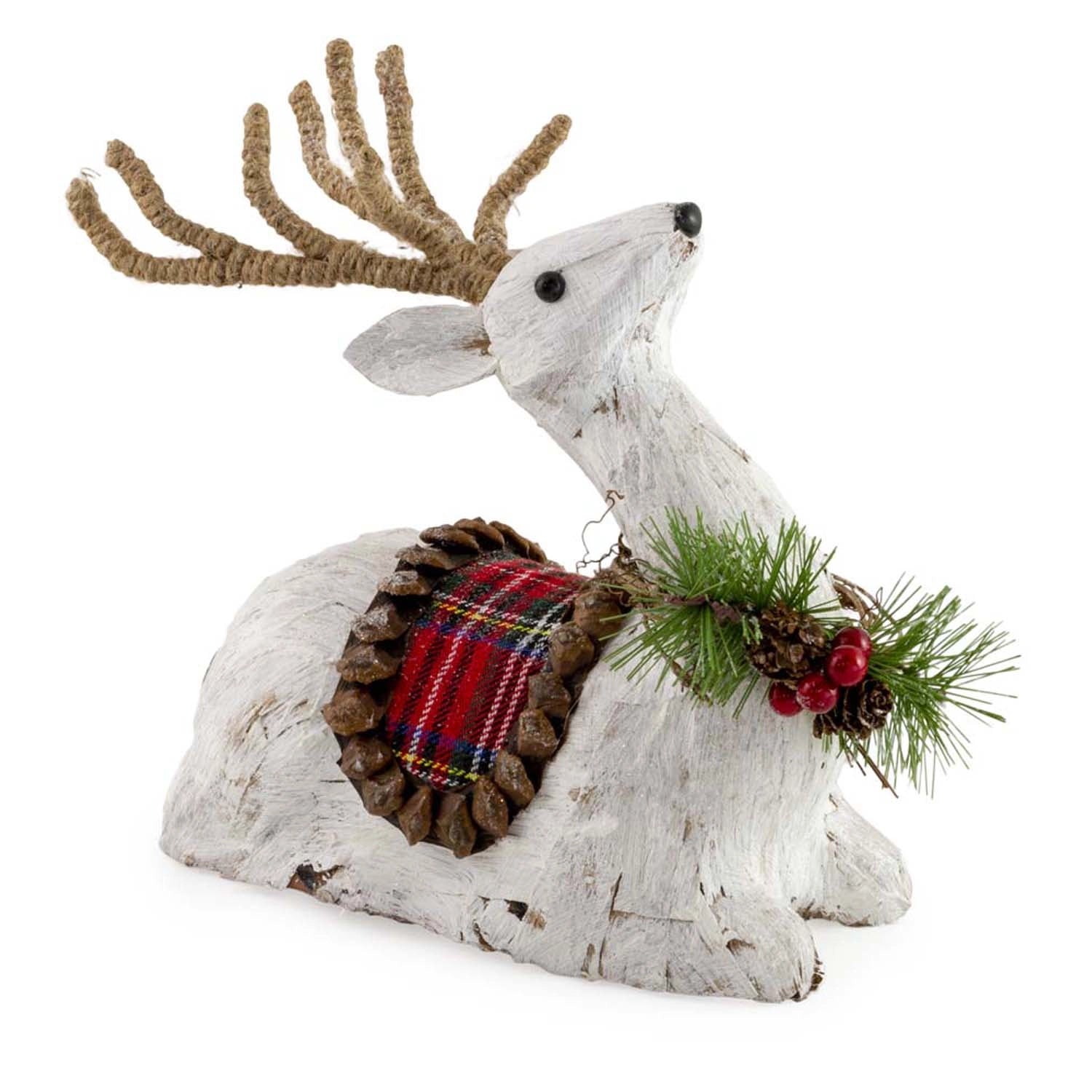 Gurri White Sitting Deer – Flowers and Gray