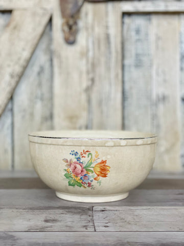 Glass Tan Bowl with Floral Design